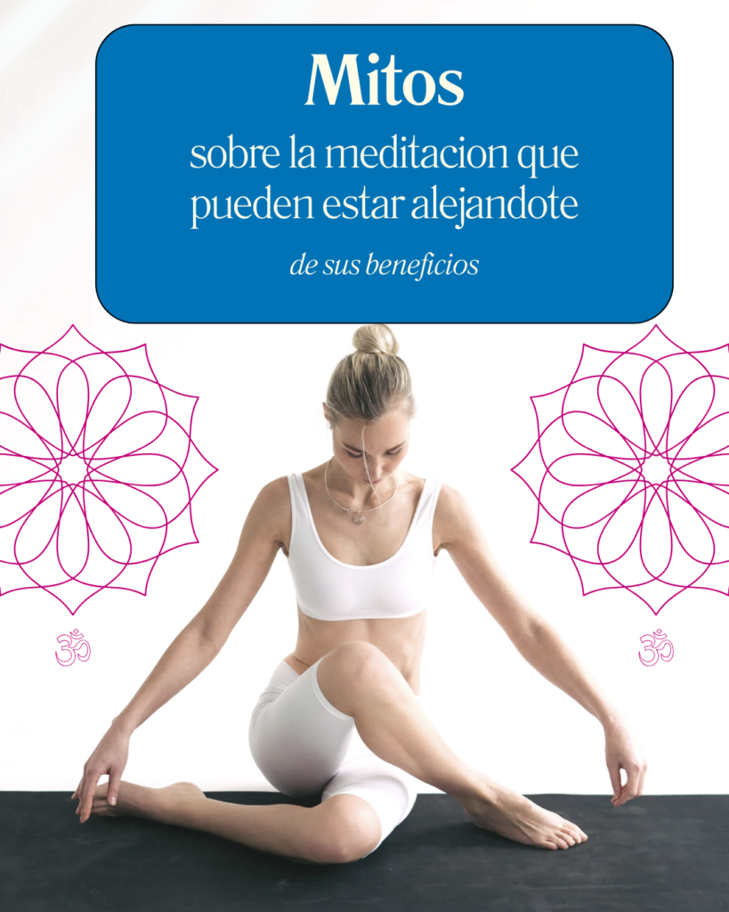 : Una persona meditando en posición de loto sobre una esterilla de yoga. | Mitos sobre la Meditación que Pueden Estar Alejándote de sus Beneficios