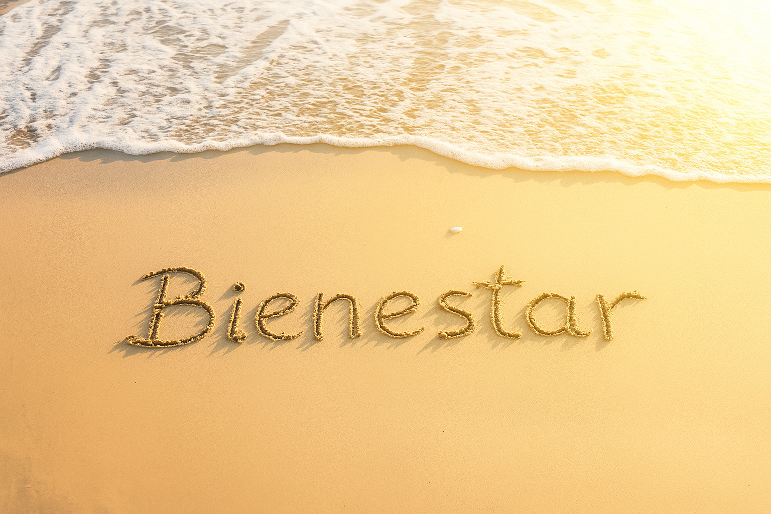 Ola de mar en la arena junto a la palabra Bienestar